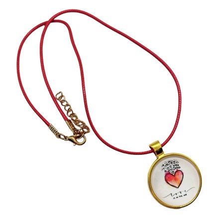 necklace red cord gold red heart1